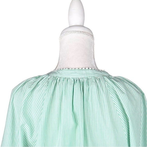 J. Crew light green stripe peasant top blouse full sleeves embroidery XXL plus - Picture 8 of 16